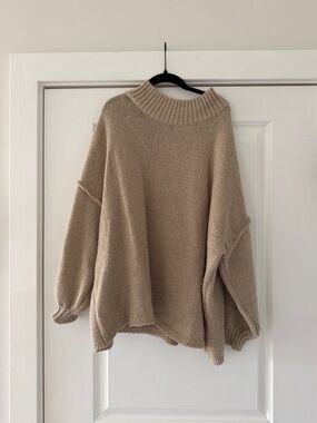 Oversized Cream Knit Sweater - Cozy High Neck Pullover
